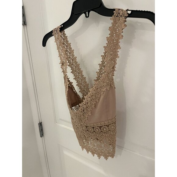 NWOT Charo Ruiz Ibiza Lace Cross Back Tank Top Bralette Top Nude Beige SMALL - Picture 3 of 6